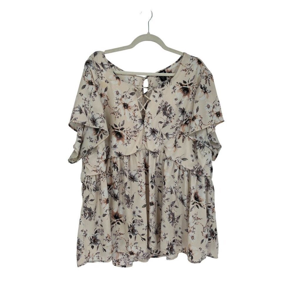Torrid Top Women's Size 5X Beige Multicolor Floral Short Sleeve Back Buttons